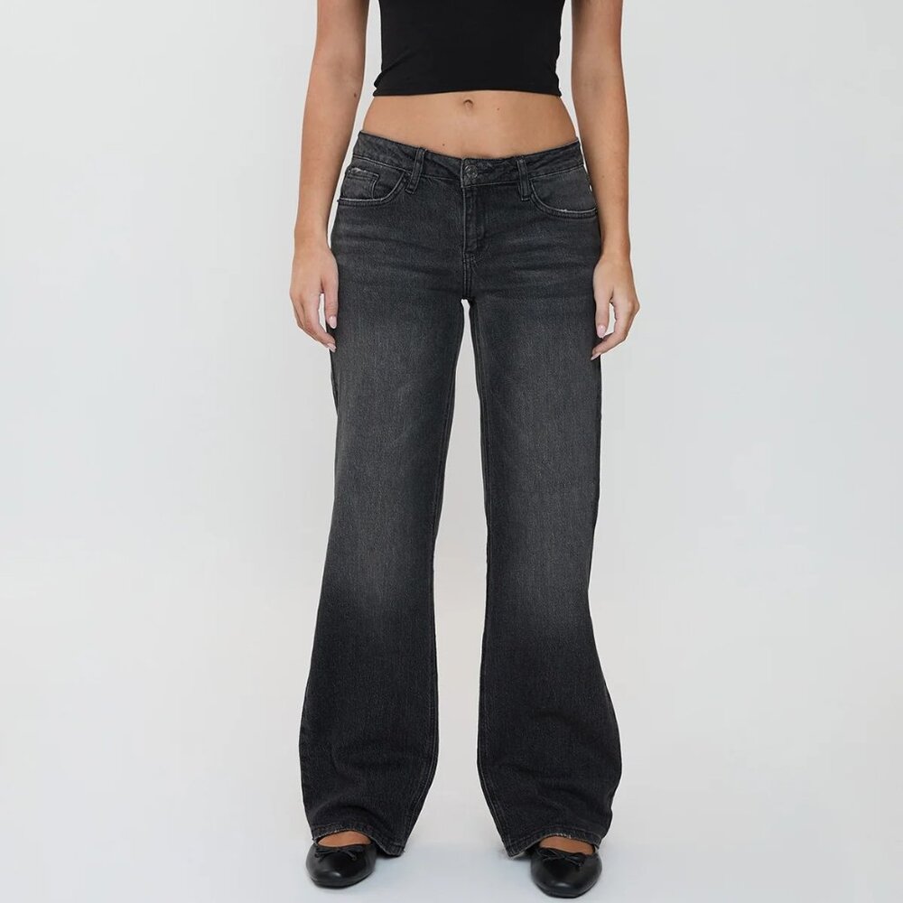YMI Britney 90's Fit Wide Leg Jeans - Black Wash